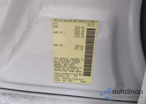 2013 Nissan Altima 2.5 Sl из США, поврежденный, VIN 1N4AL3AP9DN576239